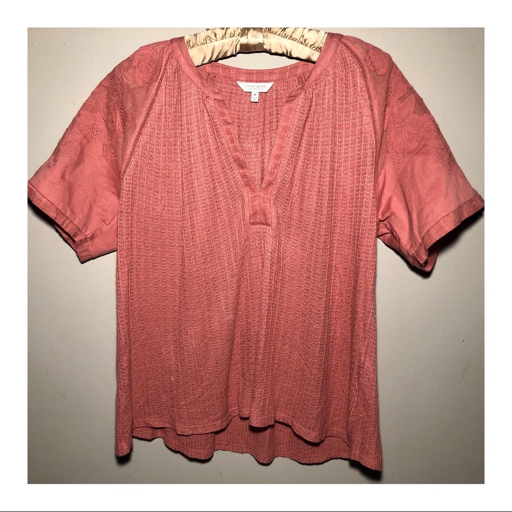 LUCK BRAND V neck embroidery top